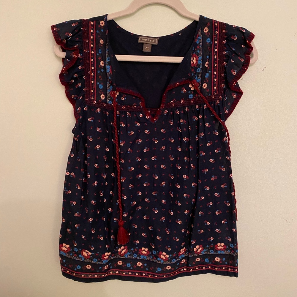 J Crew Factory Floral Top with Ruffle Sleeves